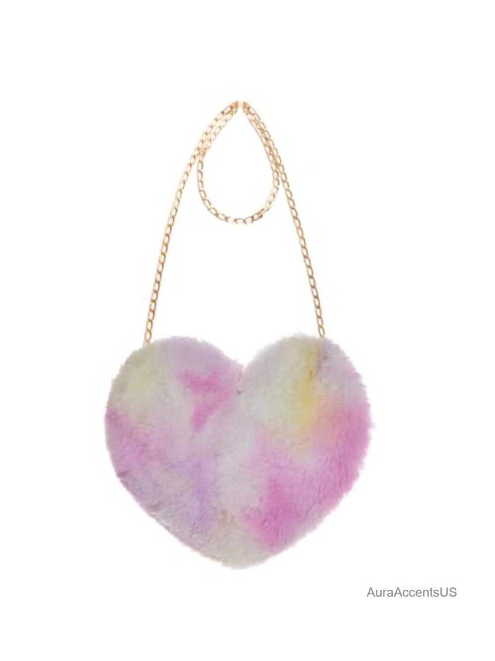 Faux Fur Heart Shaped Clutch Crossbody Shoulder Bag Detachable Chain Adjustable
